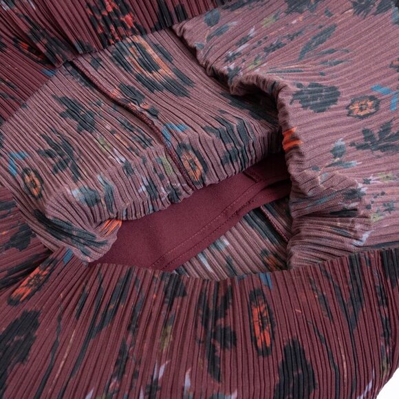 Sandro Pleated Midi Skirt Floral Burgundy Size 1 - Picture 11 of 16